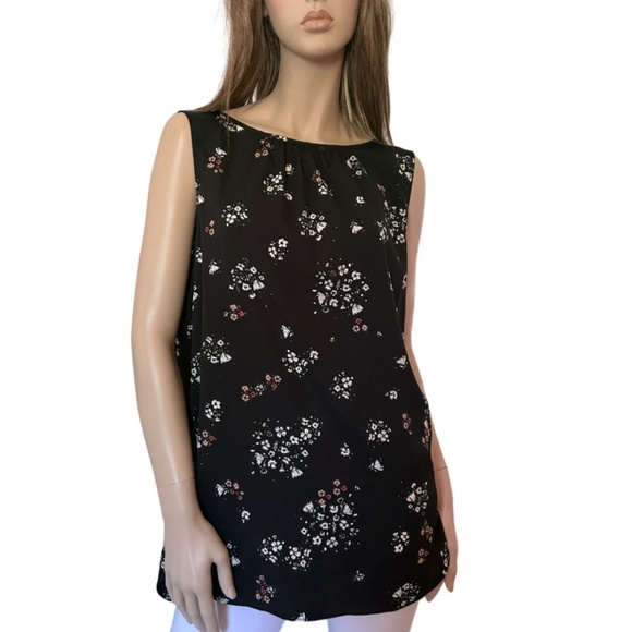 Cabi Floral Tunic Top Tank Blouse Sleeveless Keyhole back tie ruching XL NWOT - Picture 9 of 11